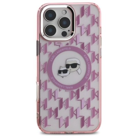 Etui Karl Lagerfeld IML Monogram Karl & Choupette Head MagSafe na iPhone 16 Pro - różowe