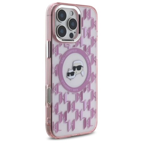 Etui Karl Lagerfeld IML Monogram Karl & Choupette Head MagSafe na iPhone 16 Pro - różowe