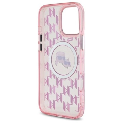 Etui Karl Lagerfeld IML Monogram Karl & Choupette Head MagSafe na iPhone 16 Pro - różowe