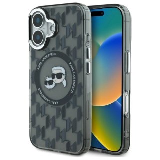 Etui Karl Lagerfeld IML Monogram Karl & Choupette Head MagSafe na iPhone 16 - czarne