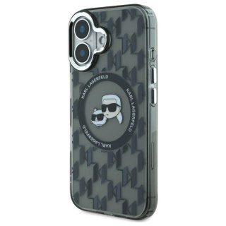 Etui Karl Lagerfeld IML Monogram Karl & Choupette Head MagSafe na iPhone 16 - czarne