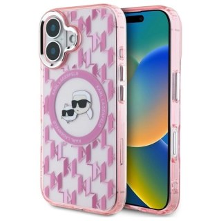 Etui Karl Lagerfeld IML Monogram Karl & Choupette Head MagSafe na iPhone 16 - różowe