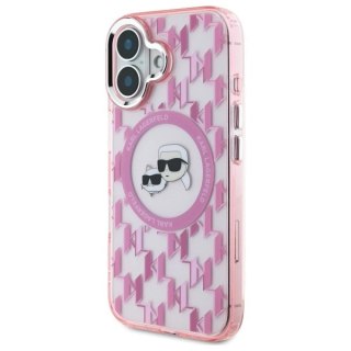 Etui Karl Lagerfeld IML Monogram Karl & Choupette Head MagSafe na iPhone 16 - różowe