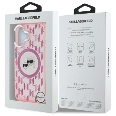 Etui Karl Lagerfeld IML Monogram Karl & Choupette Head MagSafe na iPhone 16 - różowe Etui Karl Lagerfeld IML Monogram Karl & Choupette Head MagSafe na iPhone 16 - różowe