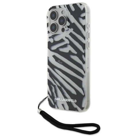 Etui Karl Lagerfeld IML Zebra Pattern & Cord na iPhone 16 Pro Max - czarne Etui Karl Lagerfeld IML Zebra Pattern & Cord na iPhone 16 Pro Max - czarne