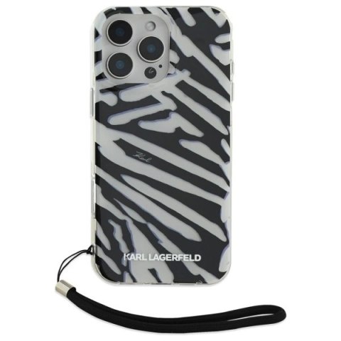 Etui Karl Lagerfeld IML Zebra Pattern & Cord na iPhone 16 Pro Max - czarne Etui Karl Lagerfeld IML Zebra Pattern & Cord na iPhone 16 Pro Max - czarne