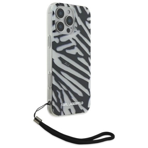 Etui Karl Lagerfeld IML Zebra Pattern & Cord na iPhone 16 Pro Max - czarne Etui Karl Lagerfeld IML Zebra Pattern & Cord na iPhone 16 Pro Max - czarne