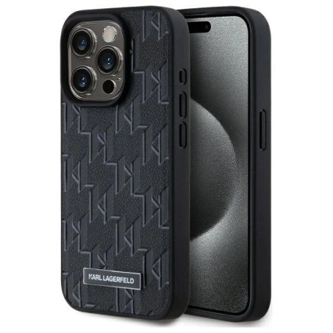 Etui Karl Lagerfeld Leather Monogram Metal Logo MagSafe na iPhone 15 Pro - czarne Etui Karl Lagerfeld Leather Monogram Metal Logo MagSafe na iPhone 15 Pro - czarne