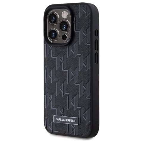 Etui Karl Lagerfeld Leather Monogram Metal Logo MagSafe na iPhone 15 Pro - czarne Etui Karl Lagerfeld Leather Monogram Metal Logo MagSafe na iPhone 15 Pro - czarne