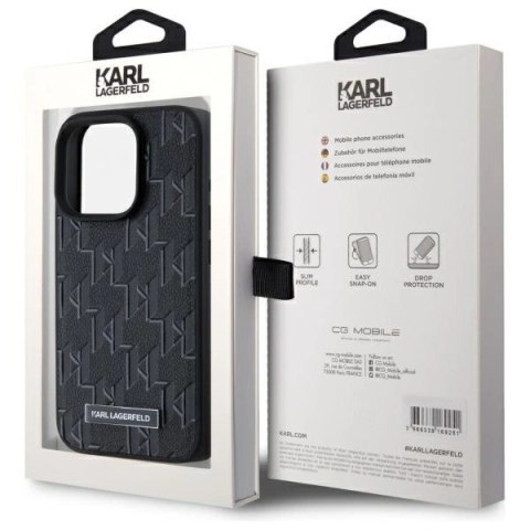 Etui Karl Lagerfeld Leather Monogram Metal Logo MagSafe na iPhone 15 Pro - czarne Etui Karl Lagerfeld Leather Monogram Metal Logo MagSafe na iPhone 15 Pro - czarne