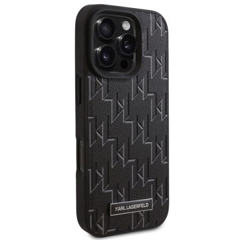 Etui Karl Lagerfeld Leather Monogram Metal Logo MagSafe na iPhone 16 Pro Max - czarne Etui Karl Lagerfeld Leather Monogram Metal Logo MagSafe na iPhone 16 Pro Max - czarne