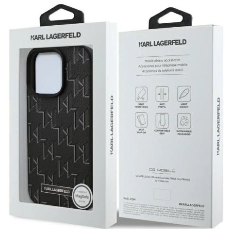 Etui Karl Lagerfeld Leather Monogram Metal Logo MagSafe na iPhone 16 Pro Max - czarne Etui Karl Lagerfeld Leather Monogram Metal Logo MagSafe na iPhone 16 Pro Max - czarne