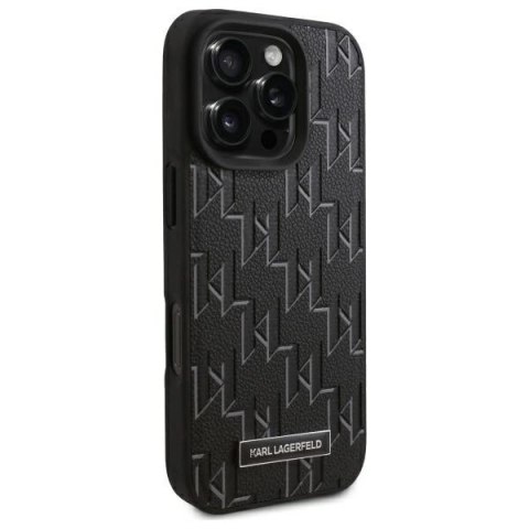 Etui Karl Lagerfeld Leather Monogram Metal Logo MagSafe na iPhone 16 Pro - czarne Etui Karl Lagerfeld Leather Monogram Metal Logo MagSafe na iPhone 16 Pro - czarne