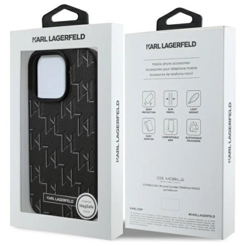 Etui Karl Lagerfeld Leather Monogram Metal Logo MagSafe na iPhone 16 Pro - czarne Etui Karl Lagerfeld Leather Monogram Metal Logo MagSafe na iPhone 16 Pro - czarne