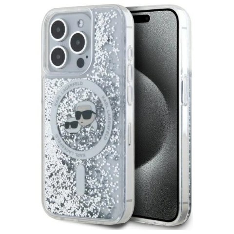 Etui Karl Lagerfeld Liquid Glitter Karl & Choupette Head Magsafe na iPhone 15 Pro -przezroczyste Etui Karl Lagerfeld Liquid Glitter Karl & Choupette Head Magsafe na iPhone 15 Pro -przezroczyste