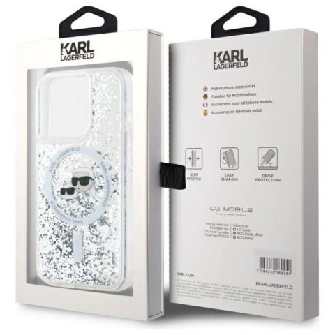 Etui Karl Lagerfeld Liquid Glitter Karl & Choupette Head Magsafe na iPhone 15 Pro -przezroczyste Etui Karl Lagerfeld Liquid Glitter Karl & Choupette Head Magsafe na iPhone 15 Pro -przezroczyste