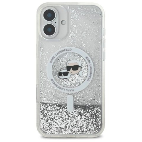 Etui Karl Lagerfeld Liquid Glitter Karl & Choupette Head Magsafe na iPhone 16 Plus - przezroczyste Etui Karl Lagerfeld Liquid Glitter Karl & Choupette Head Magsafe na iPhone 16 Plus - przezroczyste