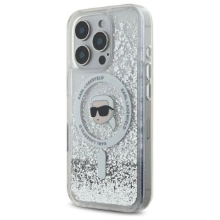 Etui Karl Lagerfeld Liquid Glitter Karl Head Magsafe na iPhone 16 Pro Max - przezroczyste