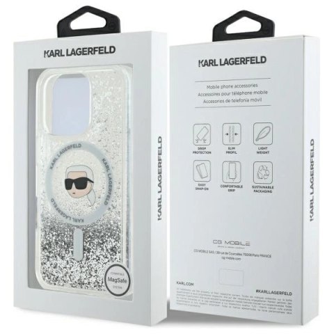 Etui Karl Lagerfeld Liquid Glitter Karl Head Magsafe na iPhone 16 Pro Max - przezroczyste Etui Karl Lagerfeld Liquid Glitter Karl Head Magsafe na iPhone 16 Pro Max - przezroczyste