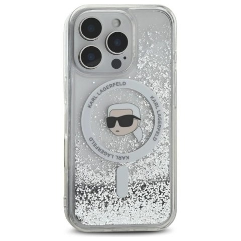 Etui Karl Lagerfeld Liquid Glitter Karl Head Magsafe na iPhone 16 Pro - przezroczyste