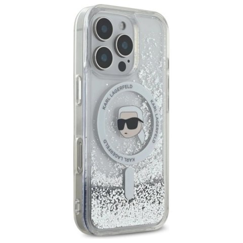 Etui Karl Lagerfeld Liquid Glitter Karl Head Magsafe na iPhone 16 Pro - przezroczyste