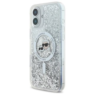Etui Karl Lagerfeld Liquid Glitter Karl&Choupette Head Magsafe na iPhone 16 - przezroczysty