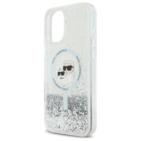 Etui Karl Lagerfeld Liquid Glitter Karl&Choupette Head Magsafe na iPhone 16 - przezroczysty Etui Karl Lagerfeld Liquid Glitter Karl&Choupette Head Magsafe na iPhone 16 - przezroczysty