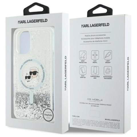 Etui Karl Lagerfeld Liquid Glitter Karl&Choupette Head Magsafe na iPhone 16 - przezroczysty Etui Karl Lagerfeld Liquid Glitter Karl&Choupette Head Magsafe na iPhone 16 - przezroczysty