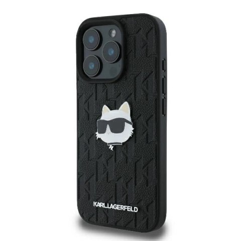 Etui Karl Lagerfeld Monogram Choupette Head Pin na iPhone 16 Pro - czarne Etui Karl Lagerfeld Monogram Choupette Head Pin na iPhone 16 Pro - czarne
