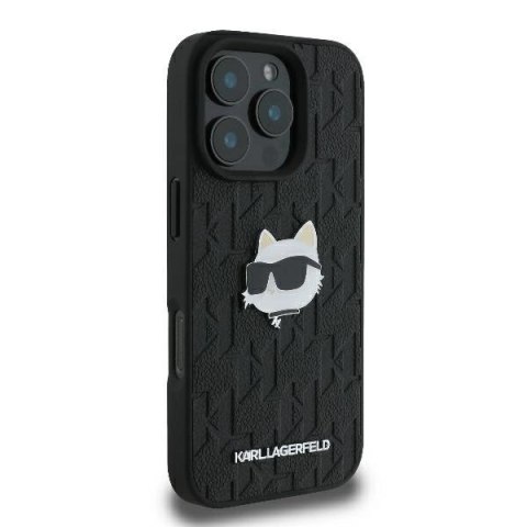 Etui Karl Lagerfeld Monogram Choupette Head Pin na iPhone 16 Pro - czarne Etui Karl Lagerfeld Monogram Choupette Head Pin na iPhone 16 Pro - czarne
