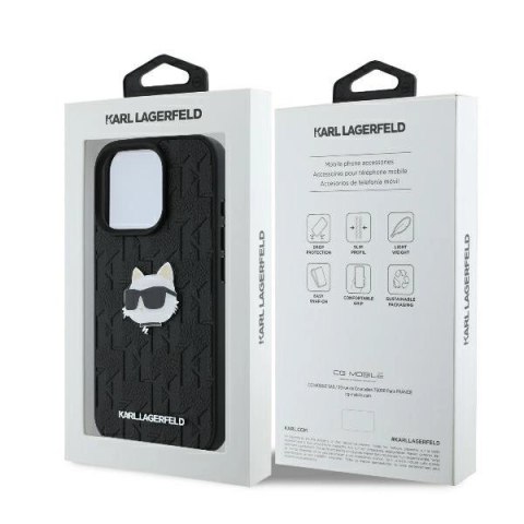Etui Karl Lagerfeld Monogram Choupette Head Pin na iPhone 16 Pro - czarne Etui Karl Lagerfeld Monogram Choupette Head Pin na iPhone 16 Pro - czarne