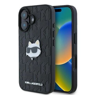 Etui Karl Lagerfeld Monogram Choupette Head Pin na iPhone 16 - czarne