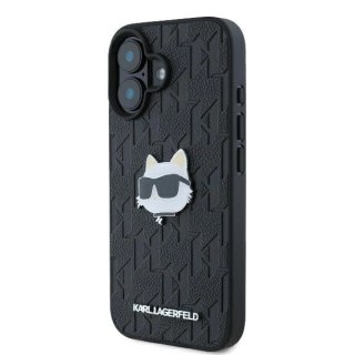 Etui Karl Lagerfeld Monogram Choupette Head Pin na iPhone 16 - czarne