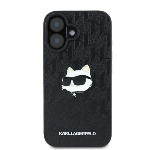 Etui Karl Lagerfeld Monogram Choupette Head Pin na iPhone 16 - czarne Etui Karl Lagerfeld Monogram Choupette Head Pin na iPhone 16 - czarne