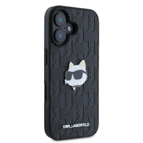 Etui Karl Lagerfeld Monogram Choupette Head Pin na iPhone 16 - czarne Etui Karl Lagerfeld Monogram Choupette Head Pin na iPhone 16 - czarne