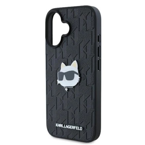 Etui Karl Lagerfeld Monogram Choupette Head Pin na iPhone 16 - czarne Etui Karl Lagerfeld Monogram Choupette Head Pin na iPhone 16 - czarne