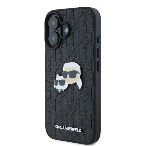 Etui Karl Lagerfeld Monogram Karl & Choupette Head Pin na iPhone 16 Plus - czarne Etui Karl Lagerfeld Monogram Karl & Choupette Head Pin na iPhone 16 Plus - czarne