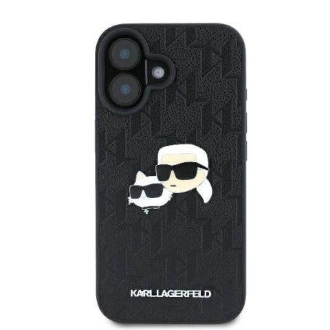 Etui Karl Lagerfeld Monogram Karl & Choupette Head Pin na iPhone 16 Plus - czarne Etui Karl Lagerfeld Monogram Karl & Choupette Head Pin na iPhone 16 Plus - czarne