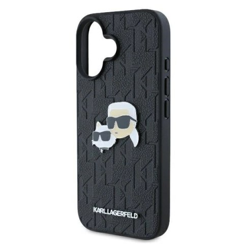 Etui Karl Lagerfeld Monogram Karl & Choupette Head Pin na iPhone 16 Plus - czarne Etui Karl Lagerfeld Monogram Karl & Choupette Head Pin na iPhone 16 Plus - czarne