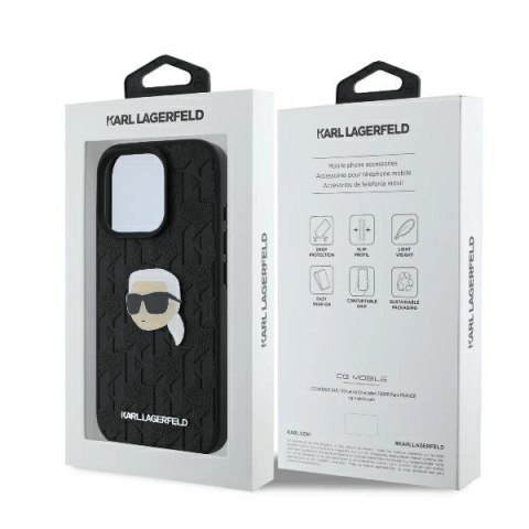 Etui Karl Lagerfeld Monogram Karl Head Pin na iPhone 16 Pro Max - czarne Etui Karl Lagerfeld Monogram Karl Head Pin na iPhone 16 Pro Max - czarne
