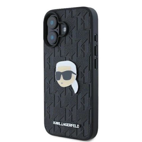 Etui Karl Lagerfeld Monogram Karl Head Pin na iPhone 16 - czarne Etui Karl Lagerfeld Monogram Karl Head Pin na iPhone 16 - czarne