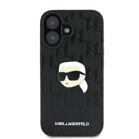 Etui Karl Lagerfeld Monogram Karl Head Pin na iPhone 16 - czarne Etui Karl Lagerfeld Monogram Karl Head Pin na iPhone 16 - czarne