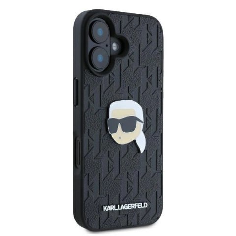 Etui Karl Lagerfeld Monogram Karl Head Pin na iPhone 16 - czarne Etui Karl Lagerfeld Monogram Karl Head Pin na iPhone 16 - czarne