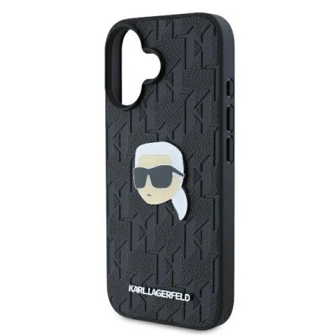 Etui Karl Lagerfeld Monogram Karl Head Pin na iPhone 16 - czarne Etui Karl Lagerfeld Monogram Karl Head Pin na iPhone 16 - czarne