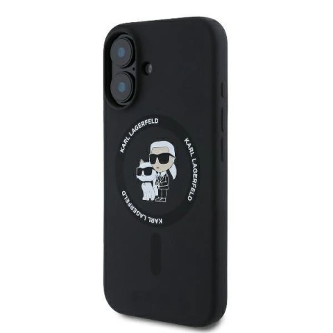 Etui Karl Lagerfeld Silicone Karl&Choupette Heads Ring MagSafe na iPhone 16 Plus - czarne Etui Karl Lagerfeld Silicone Karl&Choupette Heads Ring MagSafe na iPhone 16 Plus - czarne