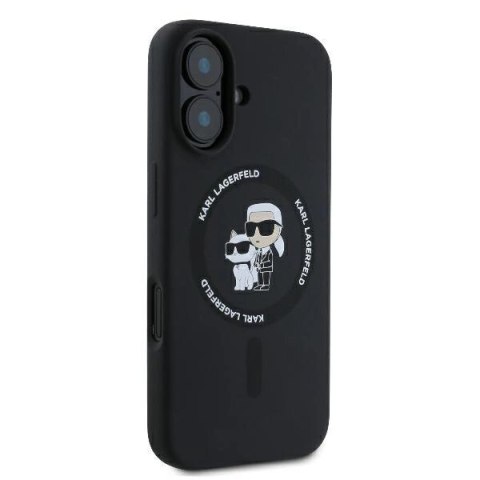 Etui Karl Lagerfeld Silicone Karl&Choupette Heads Ring MagSafe na iPhone 16 Plus - czarne Etui Karl Lagerfeld Silicone Karl&Choupette Heads Ring MagSafe na iPhone 16 Plus - czarne