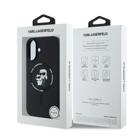 Etui Karl Lagerfeld Silicone Karl&Choupette Heads Ring MagSafe na iPhone 16 Plus - czarne Etui Karl Lagerfeld Silicone Karl&Choupette Heads Ring MagSafe na iPhone 16 Plus - czarne