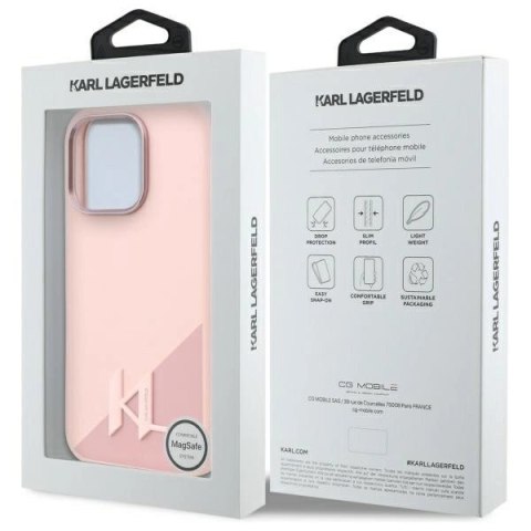 Etui Karl Lagerfeld Silicone Shadow Metal Initial MagSafe na iPhone 16 Pro Max - różowe Etui Karl Lagerfeld Silicone Shadow Metal Initial MagSafe na iPhone 16 Pro Max - różowe