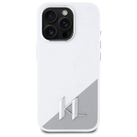 Etui Karl Lagerfeld Silicone Shadow Metal Initial MagSafe na iPhone 16 Pro - białe Etui Karl Lagerfeld Silicone Shadow Metal Initial MagSafe na iPhone 16 Pro - białe