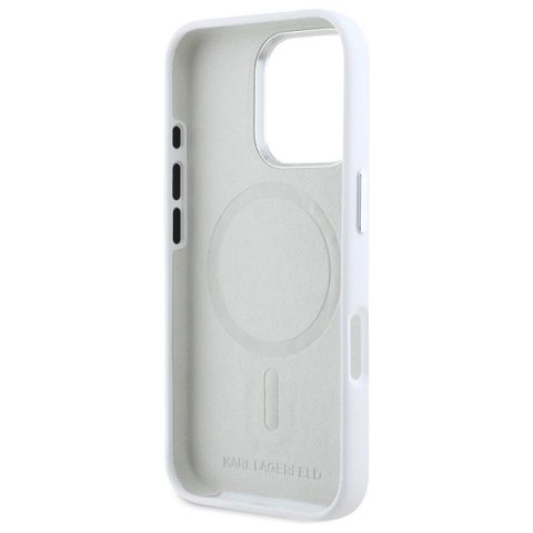 Etui Karl Lagerfeld Silicone Shadow Metal Initial MagSafe na iPhone 16 Pro - białe Etui Karl Lagerfeld Silicone Shadow Metal Initial MagSafe na iPhone 16 Pro - białe